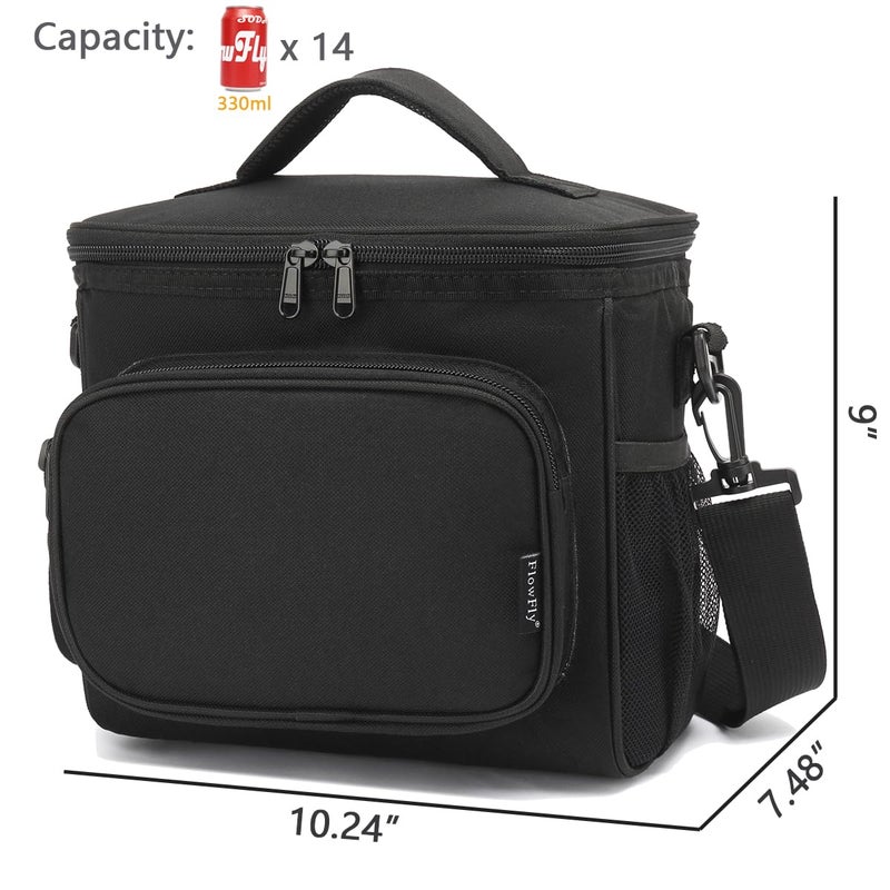 FlowFly Insulated Reusable Lunch Bag Adult Large Lunch Box for Women and Men with Adjustable Shoulder Strap,Front Zipper Pocket and Dual Large Mesh Side Pockets, Black - Image 4